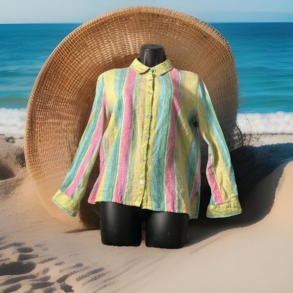 Studio Works Linen Shirt PM‎ Bright Beach Colors - Picture 1 of 6